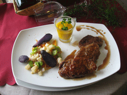 ris de veau panés à la noisette, jus corsé au madère